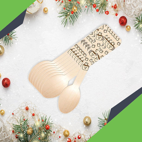 Perfect Stix Sucre Shop Marshmallow Spoon, 48 Wooden Cutlery Spoons with Hot Cocoa Print, Pack of 48