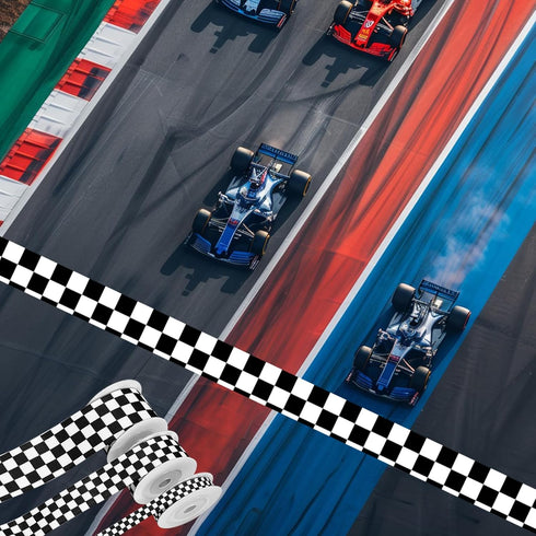 3 Rolls Checkered Printed Ribbon, 0.4, 0.87, 1.5 Inch Wide, 15 Yard Car Theme for DIY Crafts, Wreath Racing Party