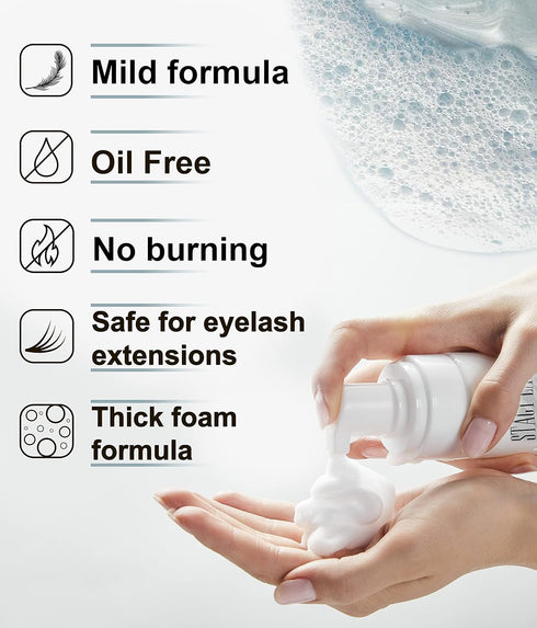 STACY LASH Eyelash Extension Shampoo + Brush, 1.69 fl.oz, Eyelid Foaming Cleanser for Extensions & Natural Lashes