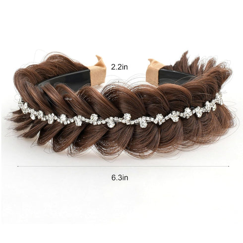 Wide Fishtail Braid Braided Headband, Crystal Deco Style Messy Hoop Elastic Non-slip Band for Women and Girls