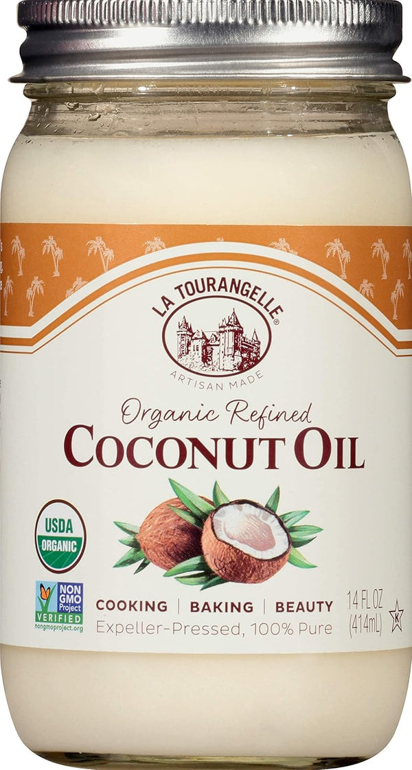 La Tourangelle Organic Refined Coconut Oil, Great for Cooking, Baking, Hair, Skin Care, 14 fl oz