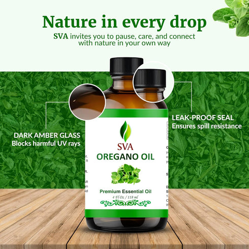 SVA Oregano Essential Oil – 4 Fl Oz – 100% Natural for Diffuser, Hair Care, Face, Skin Care, Aromatherapy