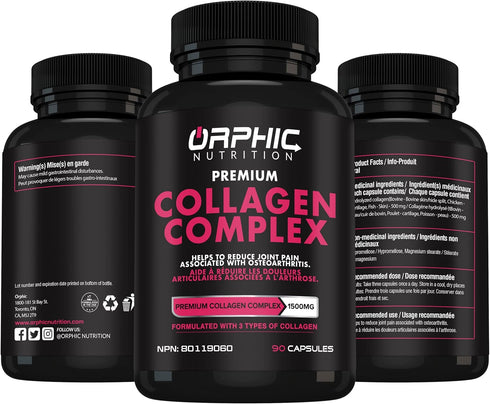 ORPHIC NUTRITION Collagen Peptides Capsules for Women, 1800mg Multi Collagen Pills, 90 Caps
