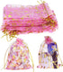 100PCS Heart Printed Organza Bags - Gift Jewelry Candy Bags for Wedding Valentine's Day 5x7Inch
