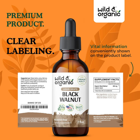 Black Walnut Tincture - 2 oz Cleanse Detox with Organic Black Walnut Hull Extract for Digestive Health