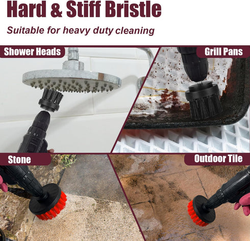 7Pcs Drill Brush Attachment Set, 1/4in Power Scrubber Brush + Extend Long Attachment for Multi-Purpose Cleaning