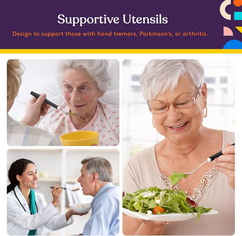 Special Supplies 5-Piece Adaptive Utensils Set - Non-Weighted, Non-Slip Handles for Hand Tremors, Arthritis,
