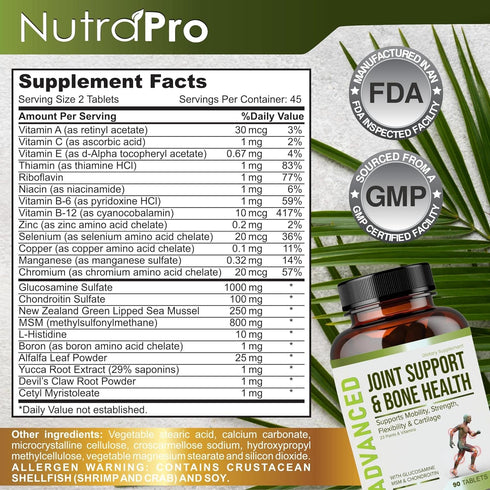 NutraPro Glucosamine Chondroitin MSM Joint Relief Supplements & Bone Health - for Knee & Joint Relief, Bone Strength,