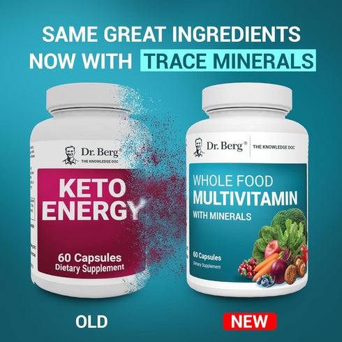 Dr. Berg Whole Food Multivitamin - Daily Multivitamin for Men & Women with Whole Food Fruits & Vegetables, 60 Caps