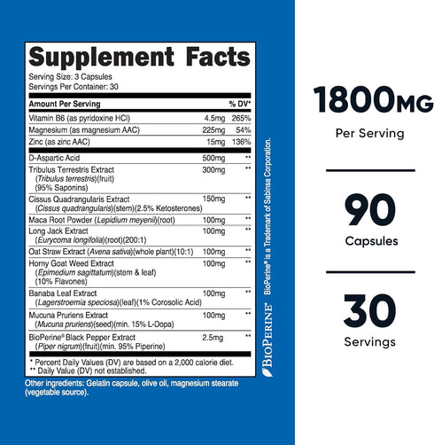 Nutricost Testosterone Support Complex - 90 Capsules, 1800mg Per Serving