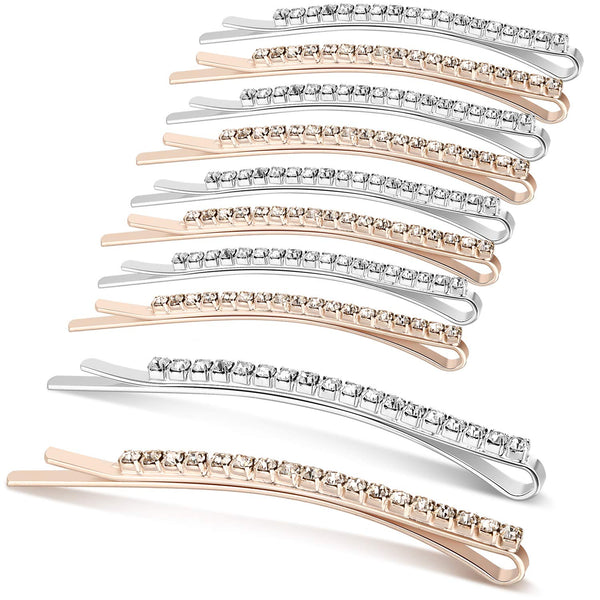 TecUnite 16 Pcs Rhinestone Bobby Pins - Bling Decorative Hair Clips for Women, Bridal Wedding Party, 2.36 Inch