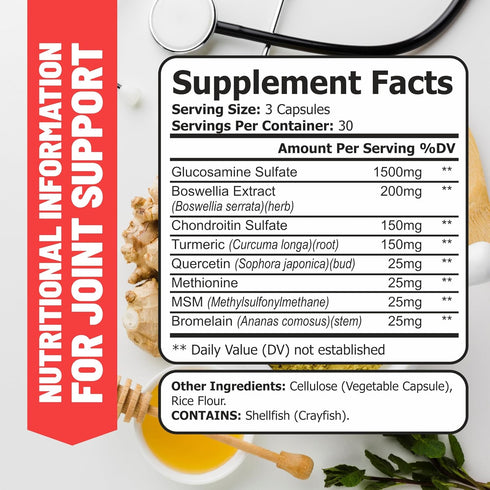 Glucosamine Chondroitin MSM Turmeric Boswelia - Joint Support Supplement for Inflammatory Response, Occasional