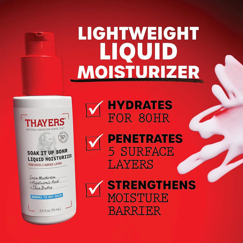 THAYERS Soak It Up 80HR Liquid Moisturizer, Face Moisturizer with Hyaluronic Acid and Snow Mushroom, 2.5 Oz