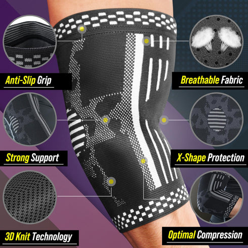 BLITZU 2 Pack Elbow Brace Support, Elbow Compression Sleeve Orthopedic Pain Relief for Golfer's, Tennis Elbow, Arthritis, Bursitis, Tendonitis Treatment, Workout, Fitness & Weightlifting. Black L