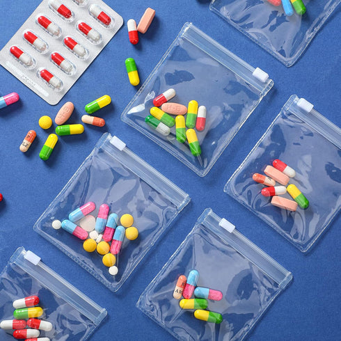Zonon Pill Pouch Bags - Zippered Reusable Clear Plastic Bags for Travel Medicine Organizer, 24 Pieces