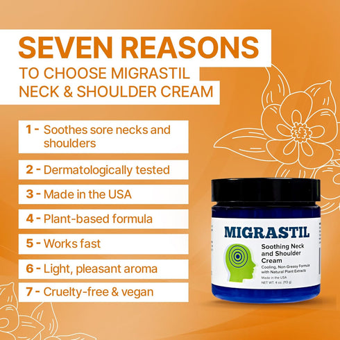 Basic Vigor Migrastil Soothing Neck & Shoulder Cream, Fast-Acting Non-Greasy Topical Cream - 4 oz.