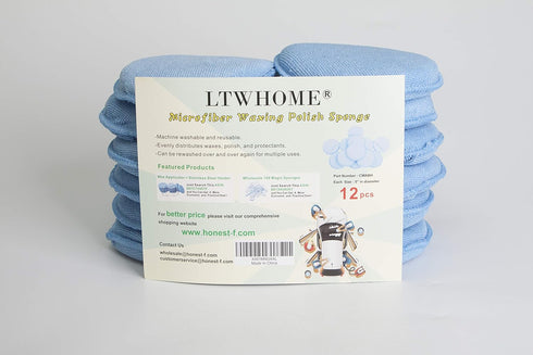 LTWHOME Blue Microfiber Wax Polish Applicator Cleaning Detailing Foam Sponge Pad with Finger Pocket for Cars (Pack of