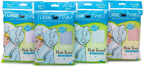 Turbie Twist 4-Pack Microfiber Hair Towel for Beauty, Travel, Gifting - Hair Wrap Turban for All Hair Types