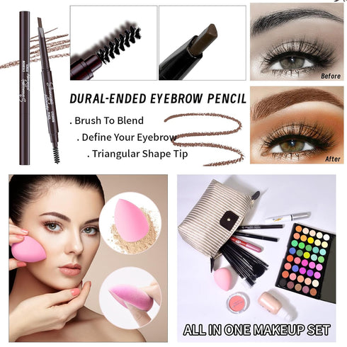 Makeup Set Full Kit for Girls Teens Women, Includes Eyeshadow, Foundation, Blusher, Eyebrow Pencil, Mascara, Eyeliner,