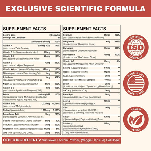 Liposomal Multivitamin for Women 50+, 33 Ingredients, CoQ10, Vitamins C, B, D, E, 60 Capsules