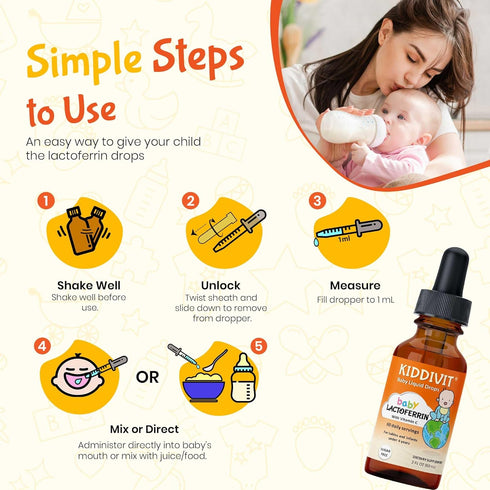Immune 100mg 60 2oz Kiddivit Baby Lactoferrin Liquid Drops Gentle Support Supplement Formula with Prebiotic Inulin