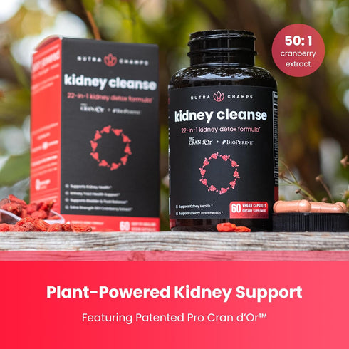 Kidney Cleanse Detox & Repair - 22-In-1 Kidney Health Supplement with 50:1 Cranberry Extract for Urinary Support