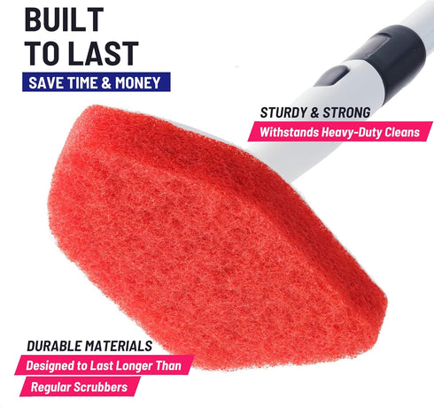 Replacement Scrubber Sponge Head for Extendable Tub Tile Shower Scrubber, Non-Scratch (2X Scrubber Sponge Red)