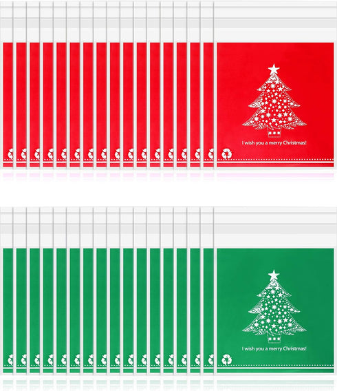 200 Pieces Clear Christmas Treat Bags, Self-adhesive Cellophane Plastic Candy Bags for Party Favors Decoration