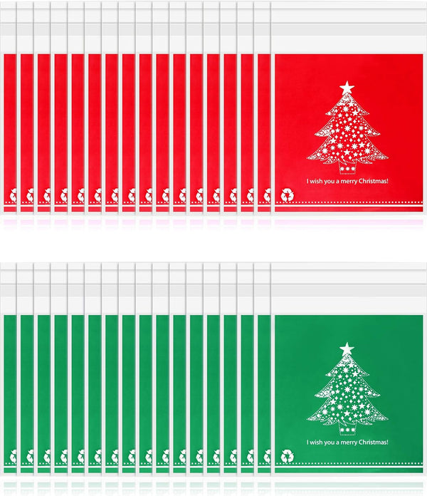 200 Pieces Clear Christmas Treat Bags, Self-adhesive Cellophane Plastic Candy Bags for Party Favors Decoration