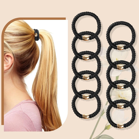 No Damage Hair Ties, 10PCS Elastic Ponytail Holders for Thick Hair, Braided Hair Bands for Women & Girls - Black