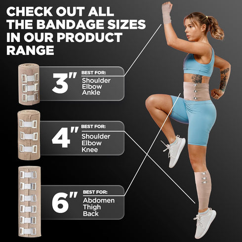 Premium Elastic Bandage Wrap - 4pk (2x3in, 2x4in) + 12 Extra Clips - Strong Compression Bandage Wrap for Wrists,