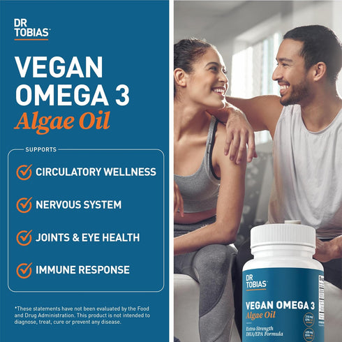 Dr. Tobias Vegan Omega 3 Algae Oil - 60 Capsules, 1400mg Vegan Omega 3 Supplement with Extra-Strength DHA & EPA