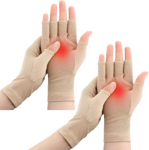 Woanger 2 Pairs Seamless Lymphedema Compression Gloves 20-30 mmHg Fingerless Gloves