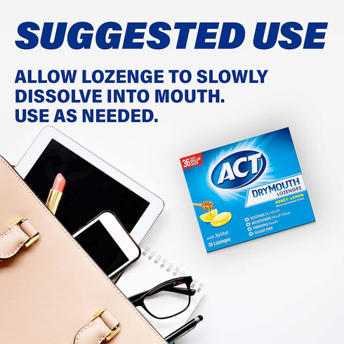 ACT Dry Mouth Lozenges, Sugar Free Honey-Lemon, 36 Count