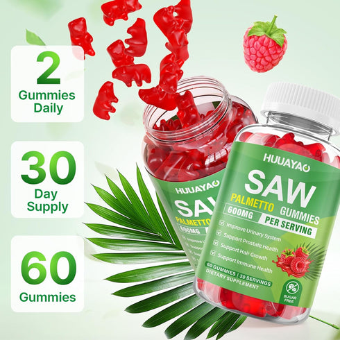 Gummies 600mg 120 Counts Saw Palmetto Saw Palmetto Supplement with Pumpkin Seed Oil, Biotin, Prostate Health