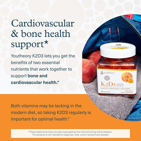 K2D3 D3 K2 60 Gummies Youtheory - Bone & Heart Health Support* - Combines Vitamin & Vitamin - Dairy, Soy & Gluten Free