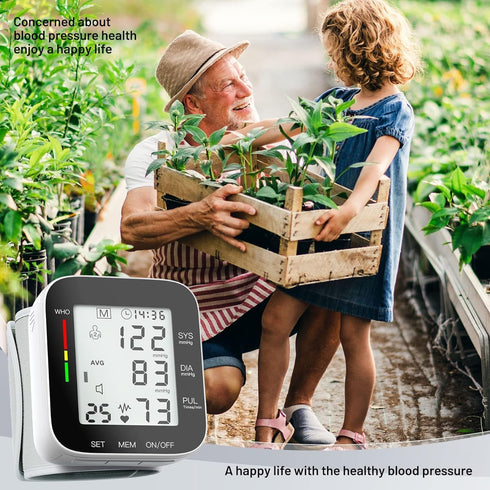 Automatic Wrist Blood Pressure Monitor with Large LCD Display, Adjustable Cuff, Dual 99 Reading Memory for Home Use