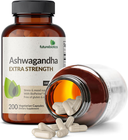 Futurebiotics Ashwagandha Extra Strength - 200 Vegetarian Capsules, Stress & Mood Support with BioPerine, Non-GMO