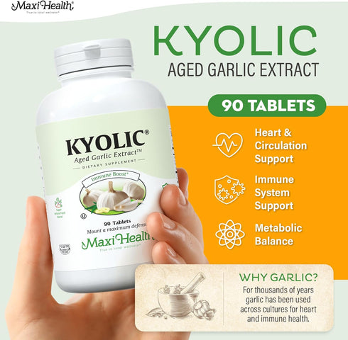 Immune (90 Count) Maxi Health Kyolic Organic Garlic Supplement - Kosher Garlic Tablets with Kyolic Aged Garlic Extract
