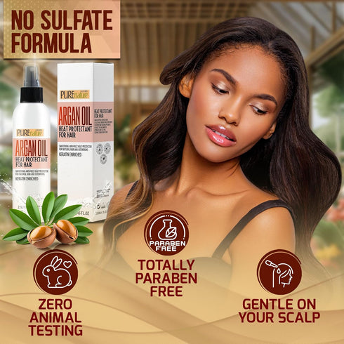 Moroccan Argan Oil Heat Protectant Spray for Hair - Leave In Thermal Guard Against Damage, Hydrating Anti Frizz