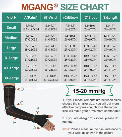 MGANG Lymphedema Compression Arm Sleeve with Gauntlet, 15-20 mmHg Medical Graduated Compression for Pain Relief (Black