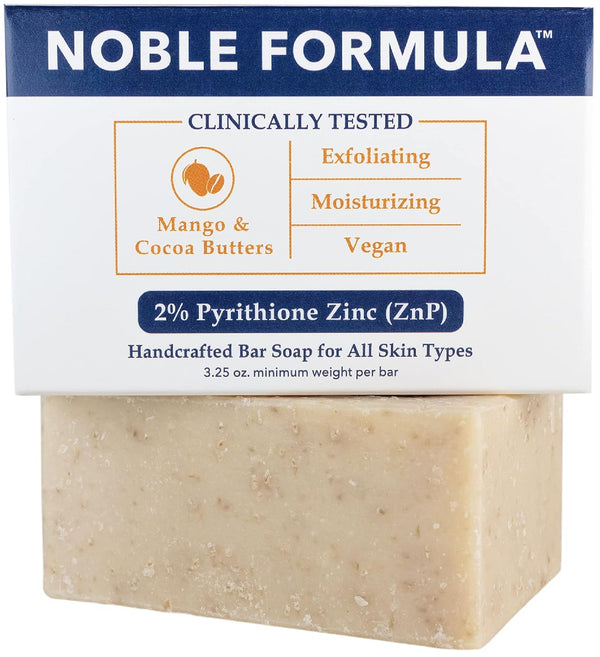 Noble Formula 2% Pyrithione Zinc Bar Soap, Vegan Mango and Cocoa Butter, 3.25 oz