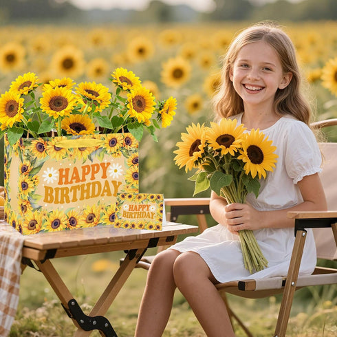 Wauprant Large Sunflower Birthday Gift Bag for Girls Women Yellow Floral Happy Birthday Gift Bag with Wrapping Paper