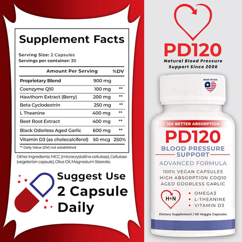 Blood Pressure Support Supplements - Black Garlic Extract with COQ10, 60 Capsules