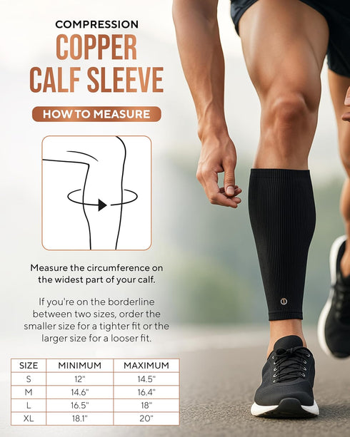 TheraCopper Copper Calf Compression Sleeve Premium Copper Compression Shin Sleeve for Men & Women Breathable & Non-Slip