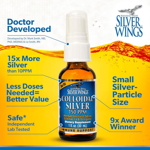 Natural Path Silver Wings Colloidal Silver 150ppm (750mcg) with Echinacea & Oregano Immune Support Spray