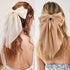 VELSCRUN Hair Bows for Women - 3Pcs Big Hair Clips in White, Black, Brown - Silky Satin Hair Barrettes for Long Hair