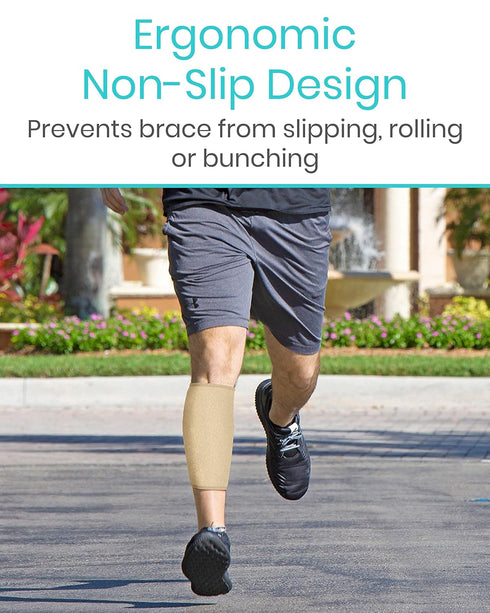 Vive Calf Brace - Adjustable Shin Splint Support, Lower Leg Compression Wrap for Pain Relief, Beige