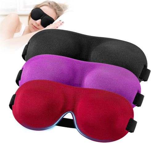 YIVIEW Sleep Mask Pack of 3, 100% Light Blocking 3D Eye Masks for Sleeping, Lightweight