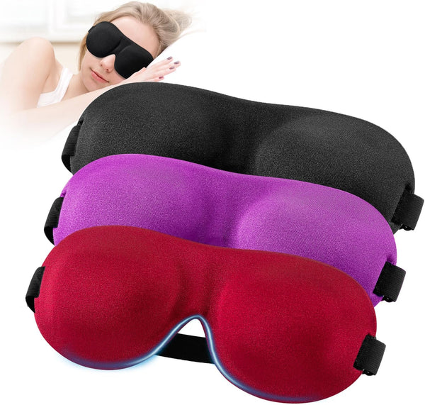 YIVIEW Sleep Mask Pack of 3, 100% Light Blocking 3D Eye Masks for Sleeping, Lightweight